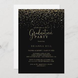 Gold Confetti Fancy Script Graduation Party  Invitation