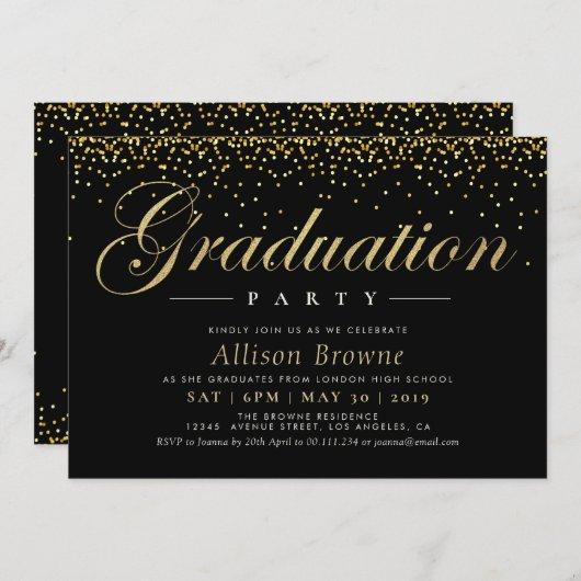 gold confetti graduation party invitation