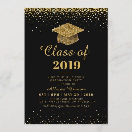 gold confetti graduation party invitation