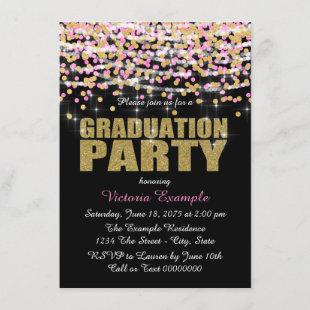 Gold Confetti Graduation Party Invitation