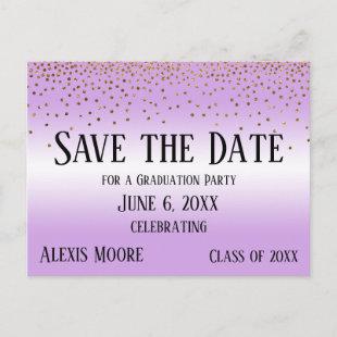Gold Confetti Lavender Graduation Save the Date Postcard