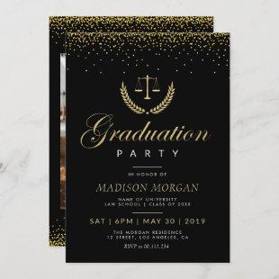 gold confetti Law school grad party invitation