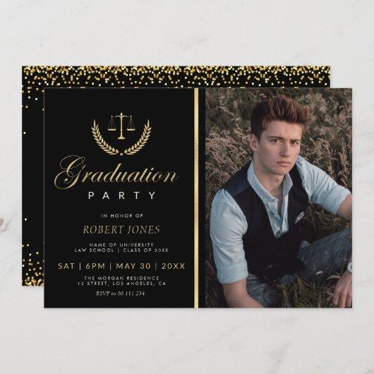 gold confetti Law school graduation party Invitation