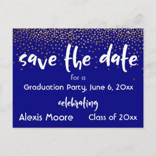 Gold Confetti Navy Graduation Party Save the Date Announcement Postcard