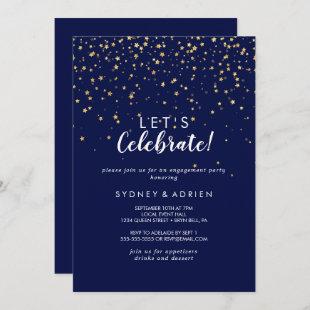 Gold Confetti | Navy Let's Celebrate Party Invitation
