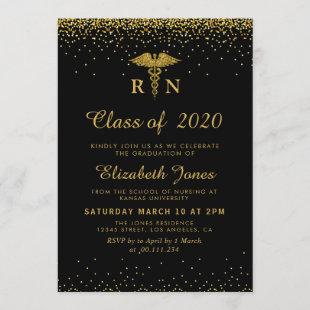 gold confetti nursing graduation party invitation
