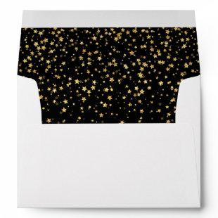Gold Confetti on Black Graduation Party Invitation Envelope