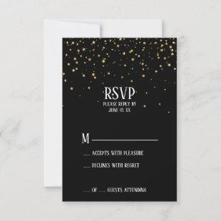 Gold Confetti on Black Graduation Party RSVP Card
