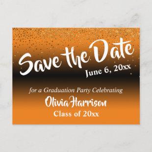 Gold Confetti Orange Graduation Save the Date Postcard
