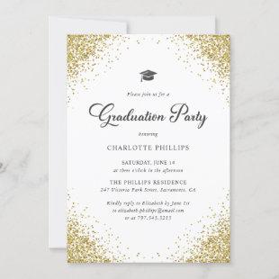 Gold Confetti Photo Graduation Party Invitation