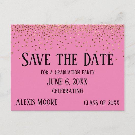 Gold Confetti Pink Graduation Party Save the Date Postcard
