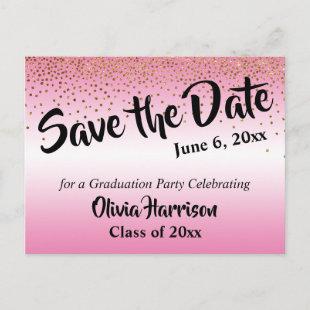 Gold Confetti Pink Graduation Save the Date Postcard