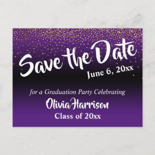 Gold Confetti Purple Graduation Save the Date Postcard