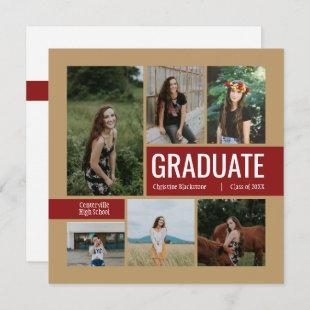 Gold & Crimson 6 Photo Graduation Invitation