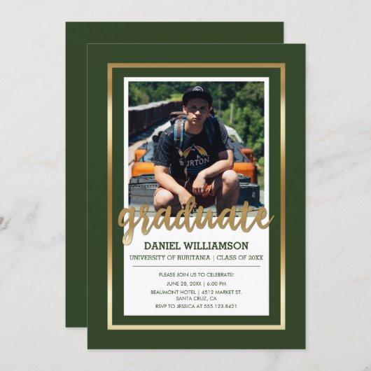 Gold & Dark Green Typography | Photo Graduation Invitation