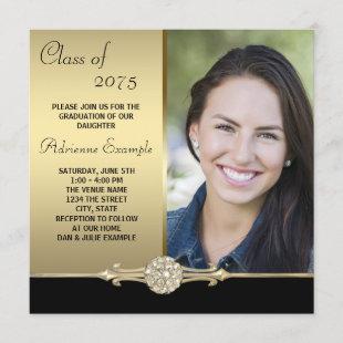 Gold Diamond Black and Gold Photo Graduation Invitation