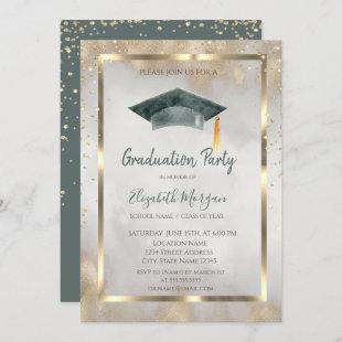 Gold Diamonds,Frame,Graduation Cap Gold Graduation Invitation