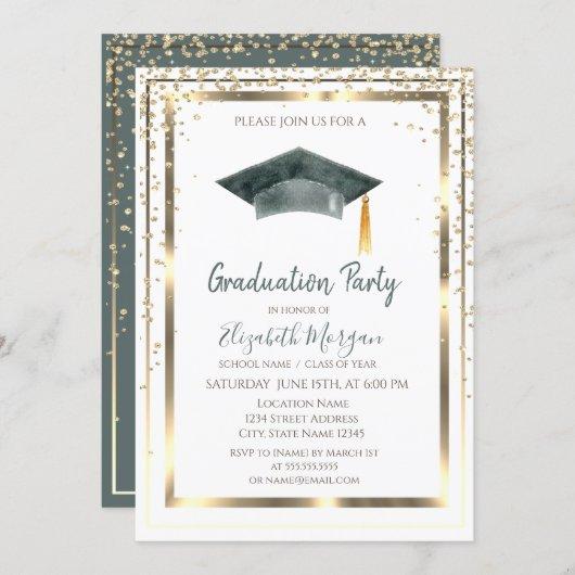 Gold Diamonds,Frame,Graduation Cap Graduation Invitation