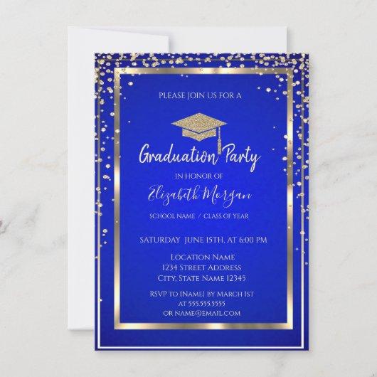 Gold Diamonds Frame Royal Blue Invitation