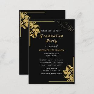 Gold Flowers Frame Graduation Party Invitation