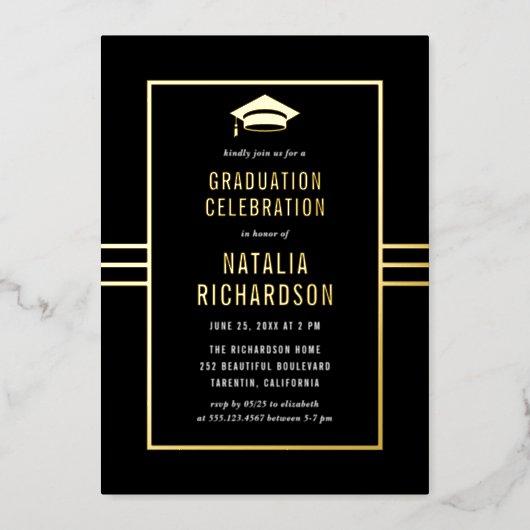 Gold Foil and Black Graduation Party Invitation Foil Invitation