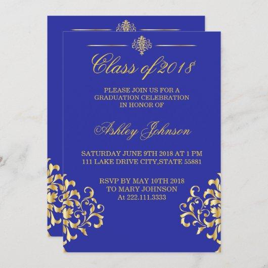 Gold foil and Royal Blue Graduation Invitation