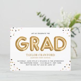 Gold Foil Balloon Confetti Dots Graduation Party Invitation