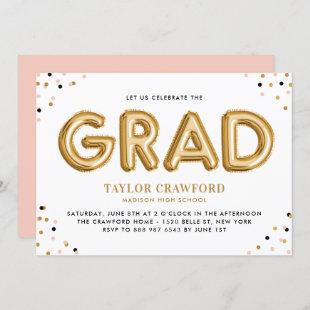 Gold Foil Balloon Confetti Dots Graduation Party Invitation