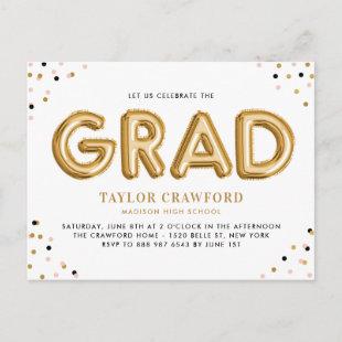 Gold Foil Balloon Confetti Dots Graduation Party Invitation Postcard