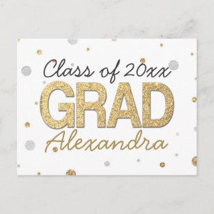 Gold Foil Glitter Confetti Graduation Party Custom Announcement Postcard