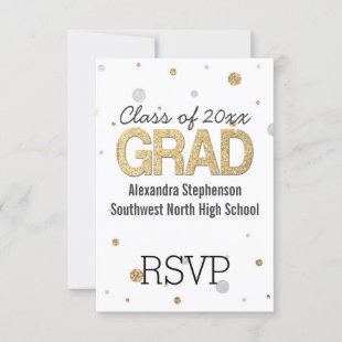 Gold Foil Glitter Confetti Graduation Party Custom RSVP Card