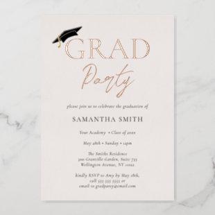 Gold Foil Grad Cap Calligraphy Graduation Party Foil Invitation