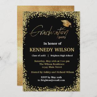 Gold foil Graduation Party Invitation Black