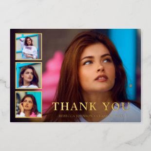 Gold Foil Photo Collage Graduation Thank You Card