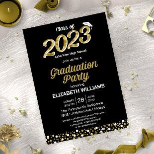 Gold Foil Script Confetti Graduation Party Black  Invitation