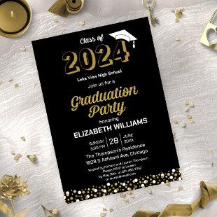Gold Foil Script Confetti Graduation Party Black  Invitation