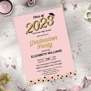 Gold Foil Script Confetti Graduation Party Pink  Invitation