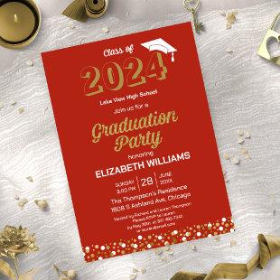 Gold Foil Script Confetti Graduation Party Red  Invitation