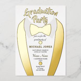 Gold Foil Tuxedo Suit Graduation Grad Party  Foil Invitation