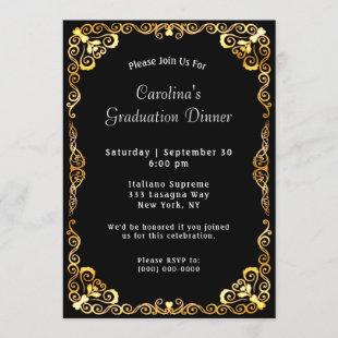 Gold Frame Black Graduation Invitation