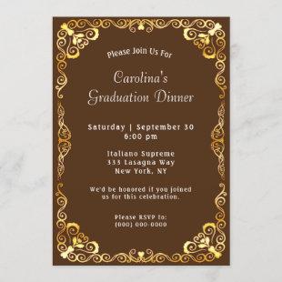 Gold Frame Brown Graduation Invitation