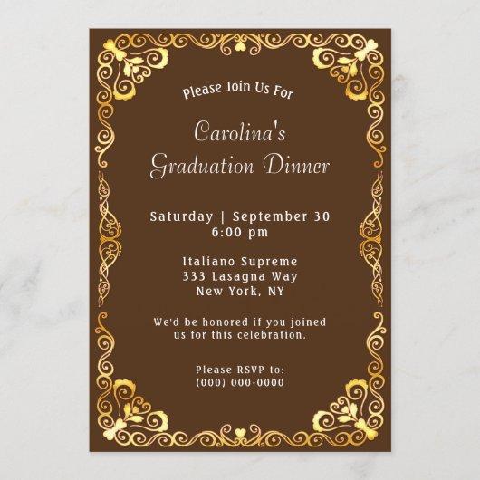 Gold Frame Brown Graduation Invitation