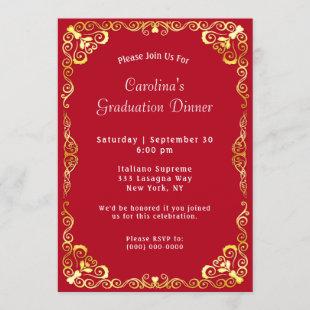 Gold Frame Red Graduation Invitation