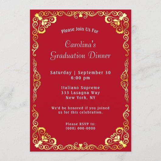 Gold Frame Red Graduation Invitation