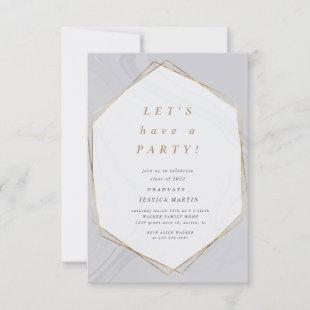 gold geometric marble photo graduation party invitation