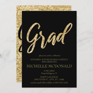Gold Glitter and Black Graduation Party Invitation