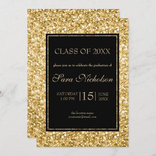 Gold Glitter Black Frame-Graduation Invitation