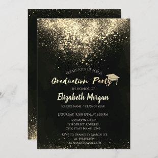 Gold Glitter Cap, Confetti Graduation Party Invitation