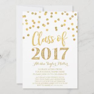 Gold Glitter Confetti Graduation Party 2017 Invitation