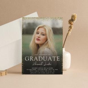 Gold Glitter Confetti Graduation Party 2 Photo Invitation